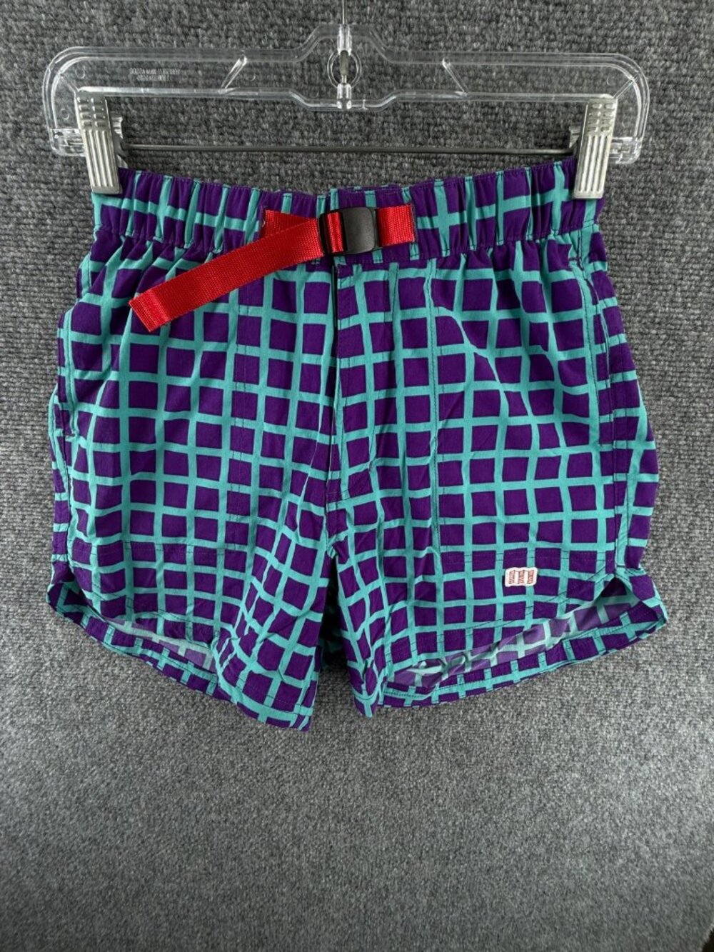 Topo Designs Purple Blue Geometric Shorts Belted XS Women Nylon Stretch Adult